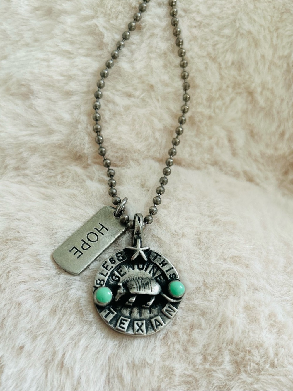 Silver-Tone Pewter Texan Necklace with Turquoise-Accent